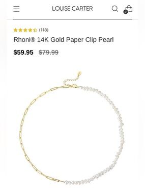Gold Paper Clip Pearl Necklace - Gold & White